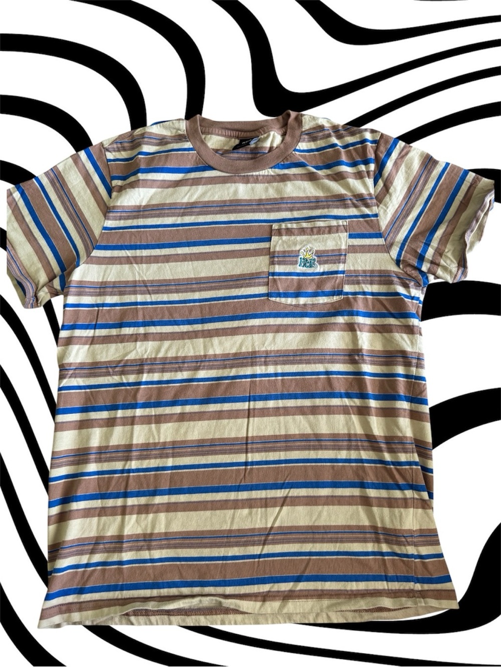 HUF Striped Pocket Tee in Beige, Blue & Brown